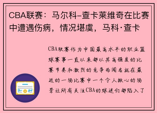 CBA联赛：马尔科-查卡莱维奇在比赛中遭遇伤病，情况堪虞，马科·查卡