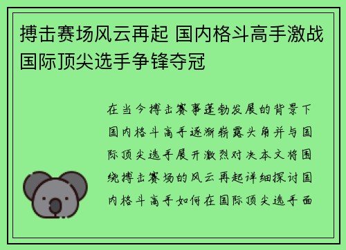 搏击赛场风云再起 国内格斗高手激战国际顶尖选手争锋夺冠